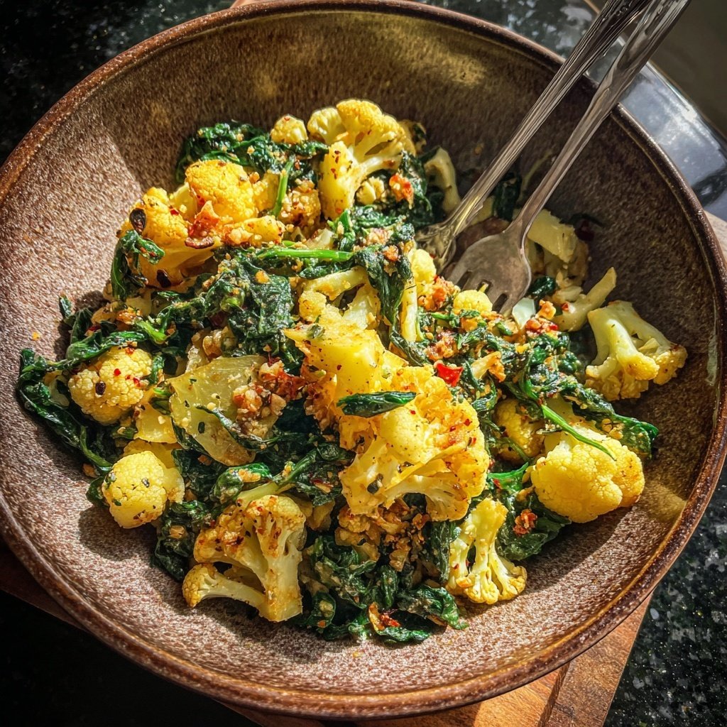 Blumenkohl Pfanne Mit Spinat