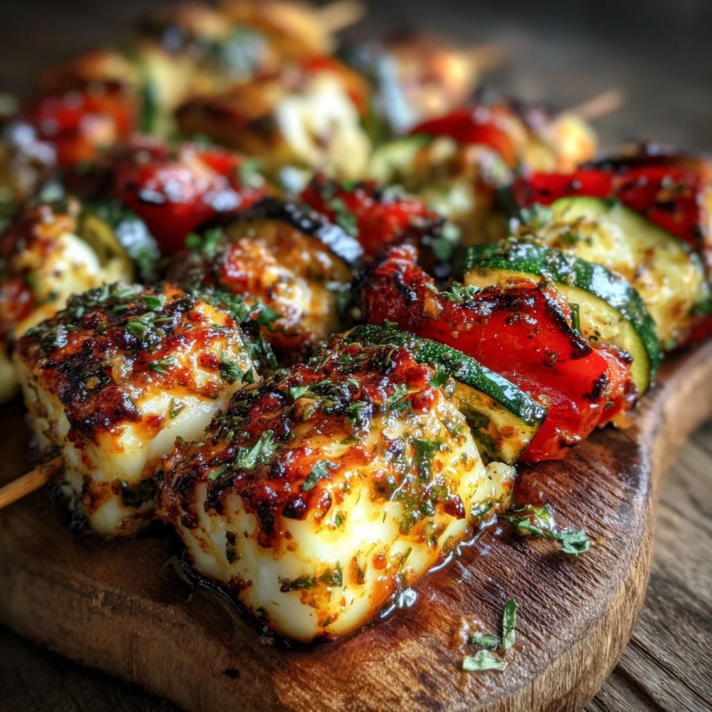 Halloumi-Spieße mit Paprika und Zucchini