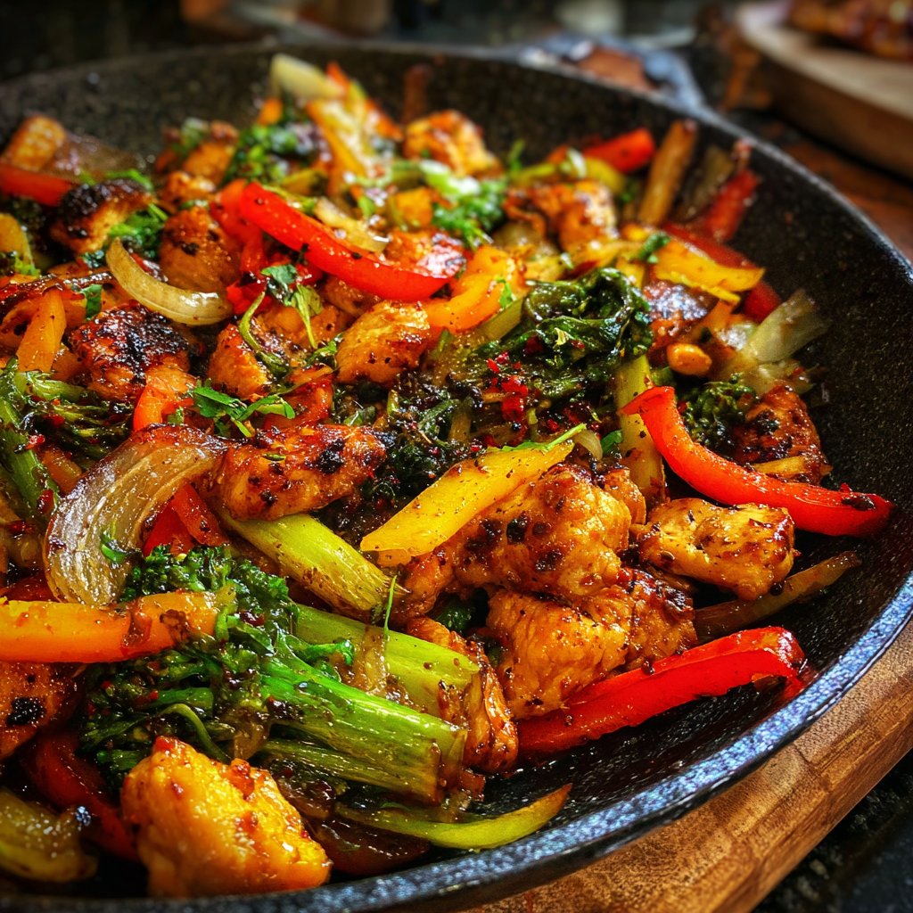 Kalorienarme Gemüsepfanne Mit Hähnchen