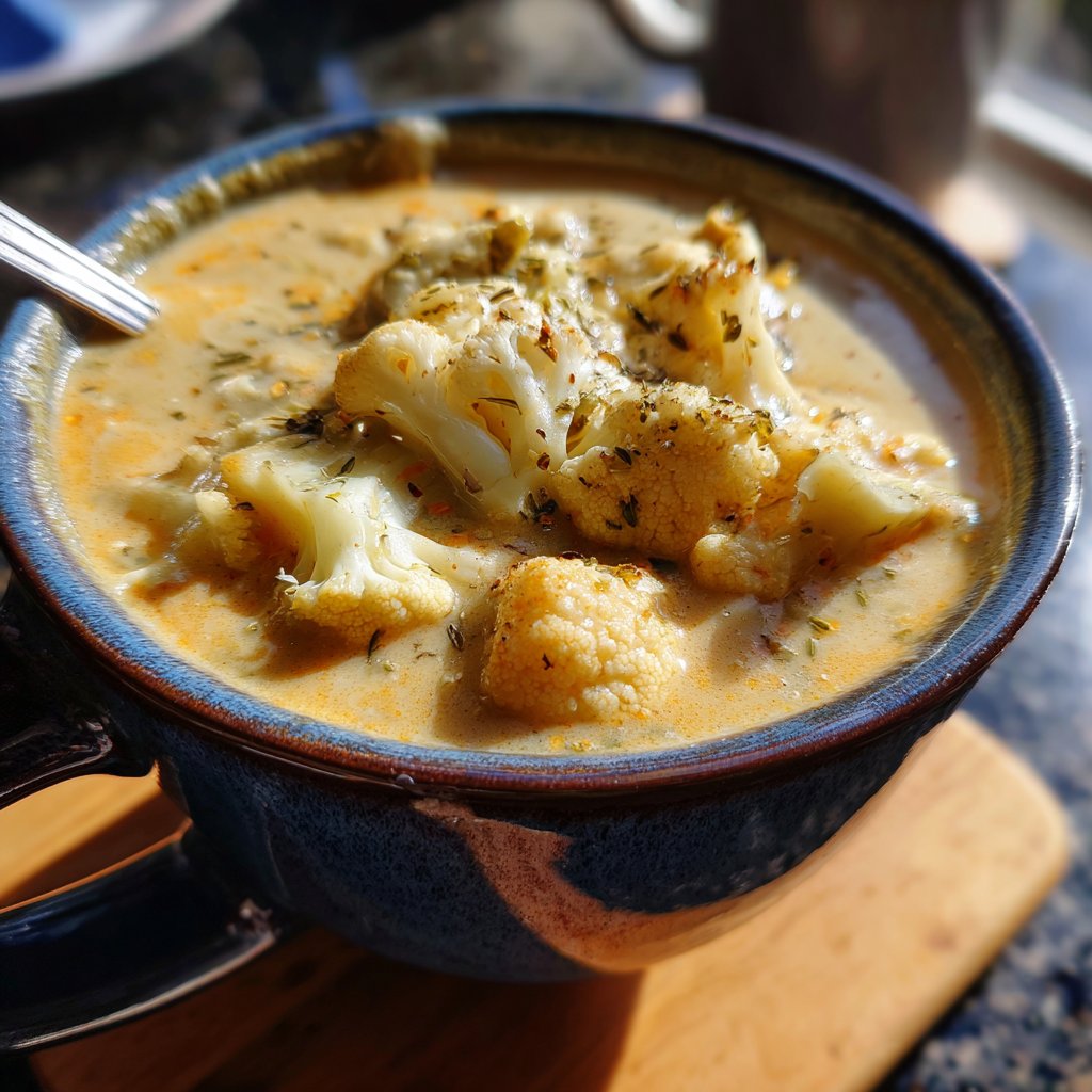 Vegane Blumenkohlsuppe mit Gewürzen